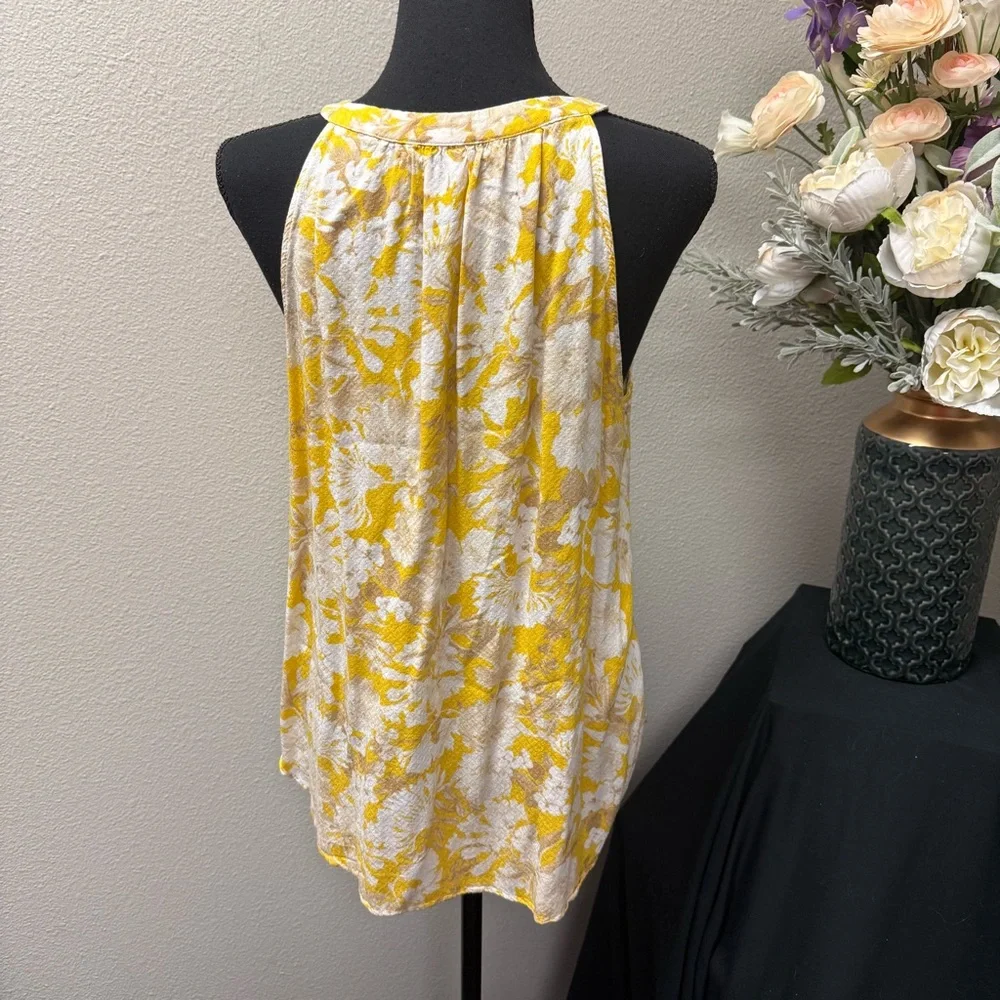 Rose + Olive Yellow Floral Tassel Tank L | Boho Sleeveless Summer Top - Picture 3 of 8